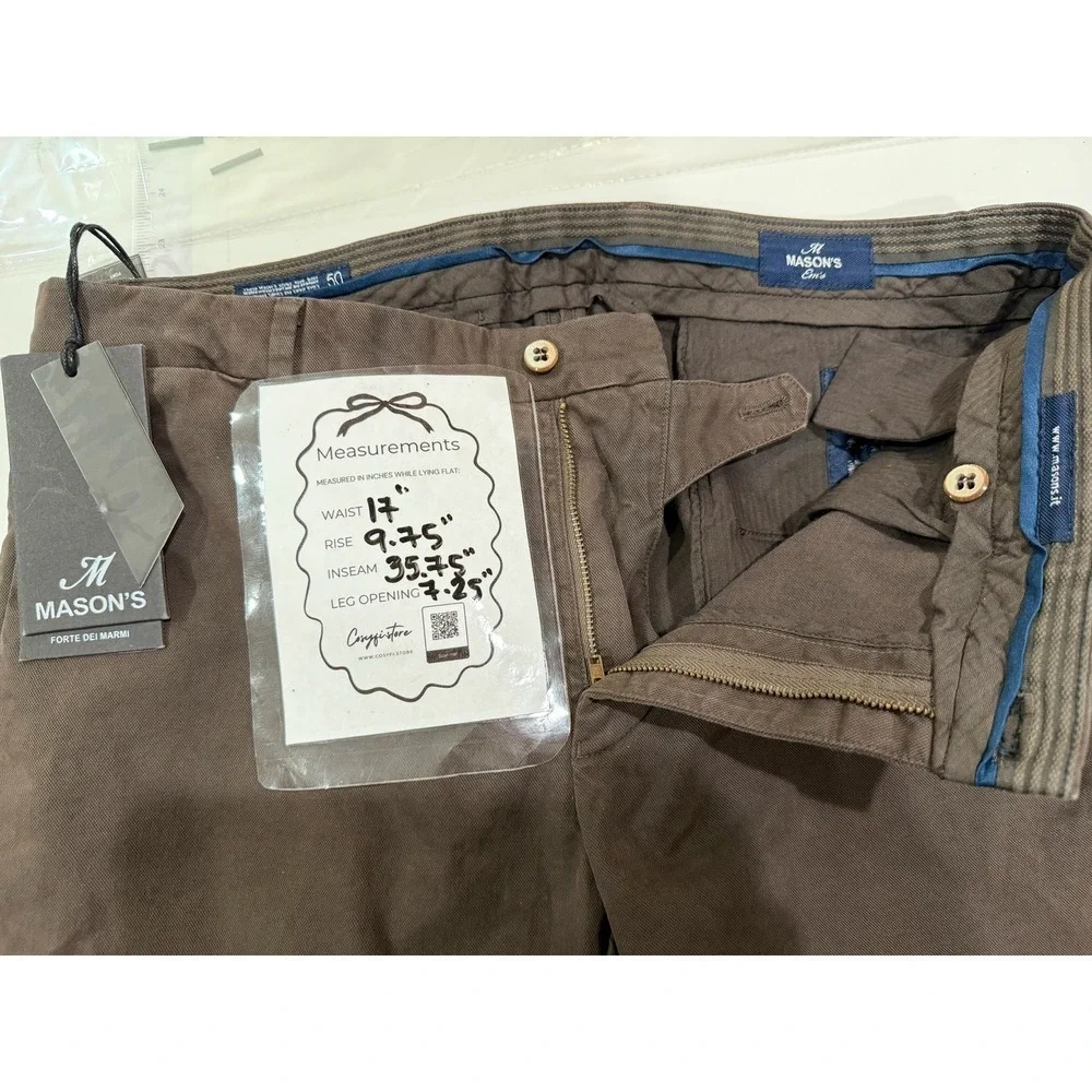 Mason's Torino Slim Fit Chino Pants Mens 50 Dark Brown Cotton Blend Trousers
